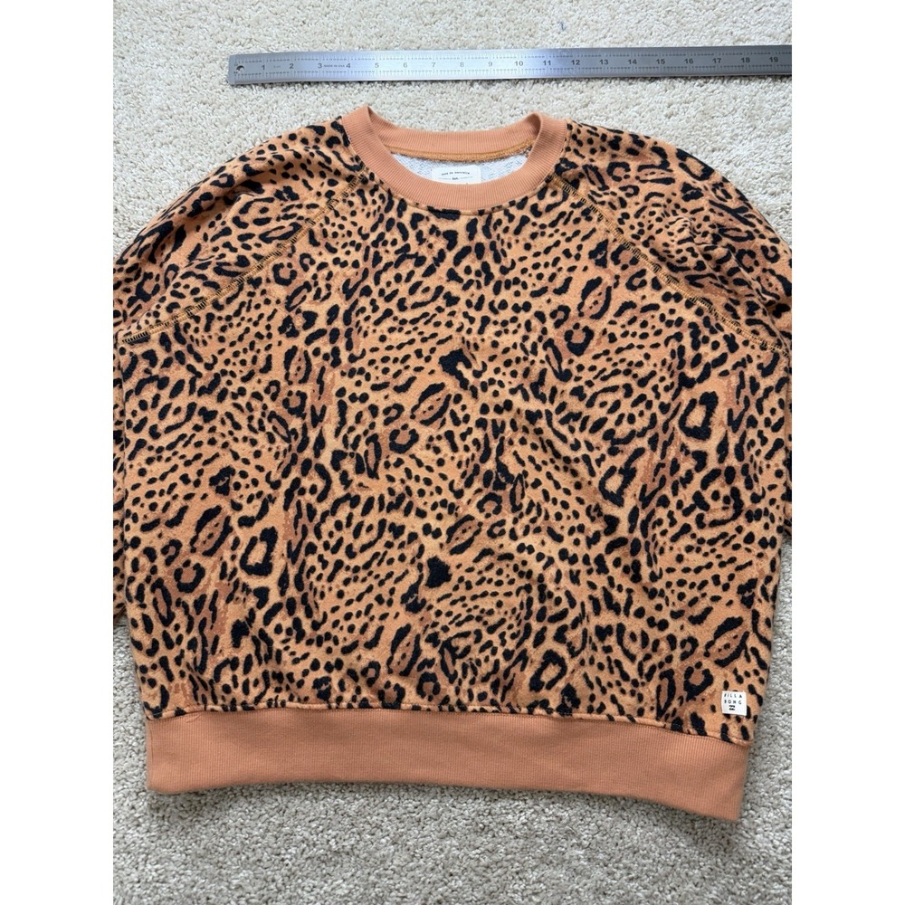 Billabong Sun Shrunk Cheetah‎ Leopard Print Raglan Crewneck Sweatshirt Size Med - Picture 12 of 16